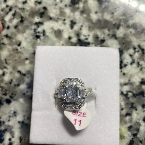 Rhodium plating, diamond cubic zirconia, size 11.